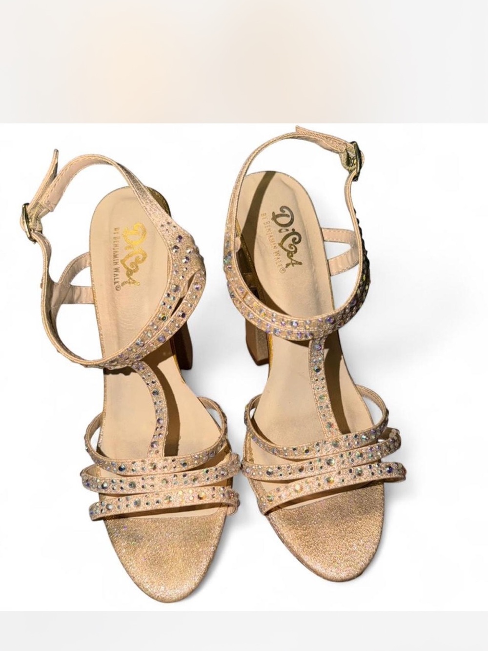 Diva by Benjamin walk Rose Gold Gem-Embellished Strappy Heels